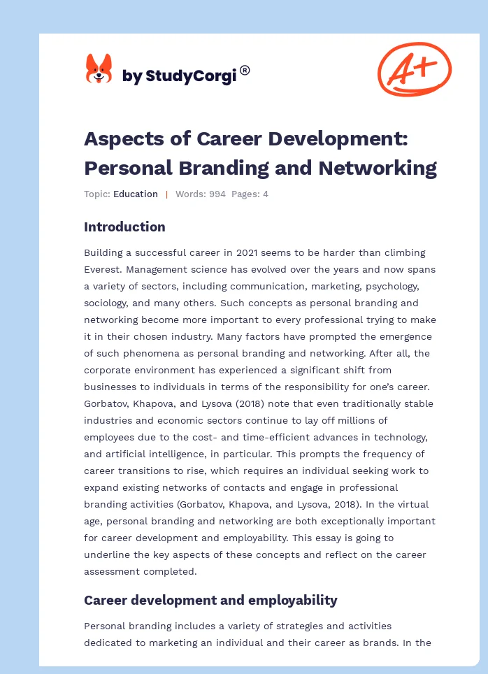 Aspects of Career Development: Personal Branding and Networking. Page 1