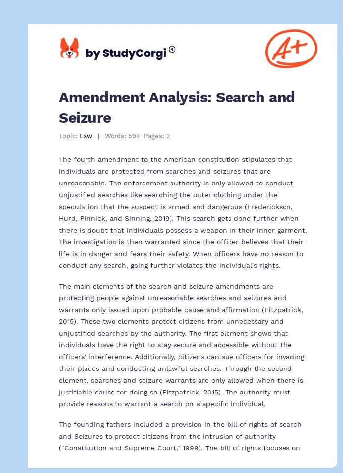 Amendment Analysis: Search and Seizure. Page 1