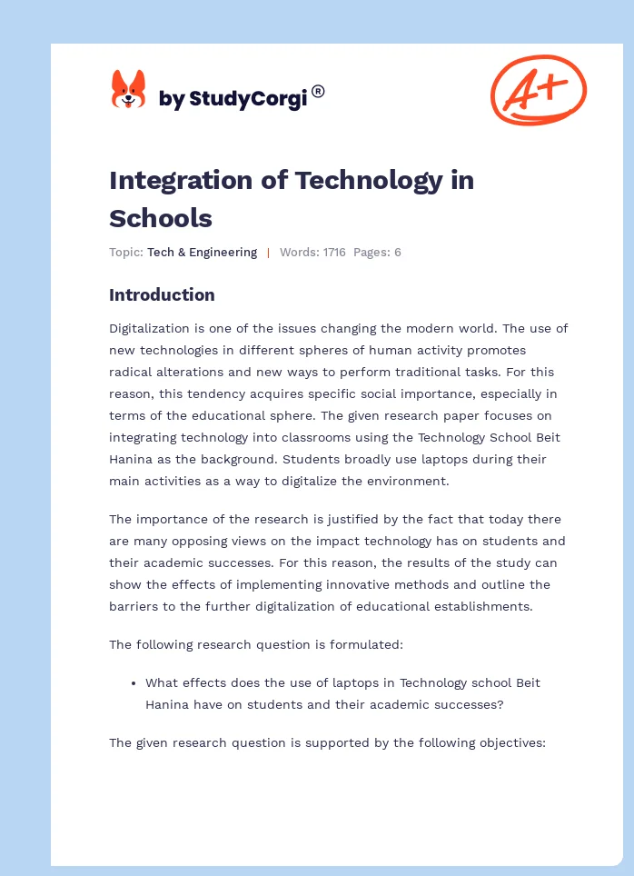 Integration of Technology in Schools. Page 1