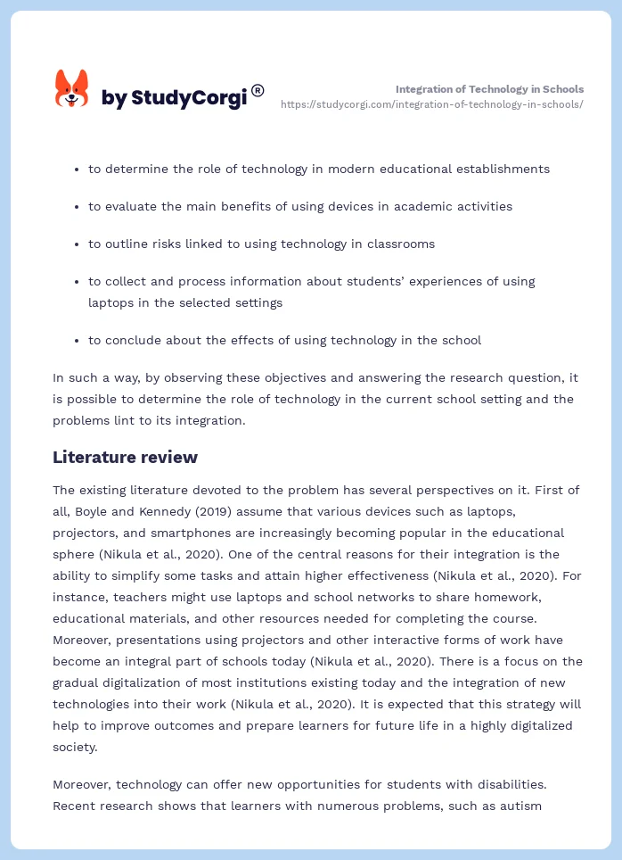 Integration of Technology in Schools. Page 2