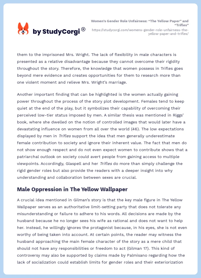 Women’s Gender Role Unfairness: “The Yellow Paper” and “Trifles”. Page 2