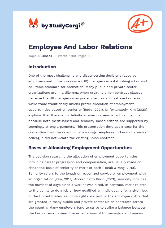 Employee And Labor Relations. Page 1