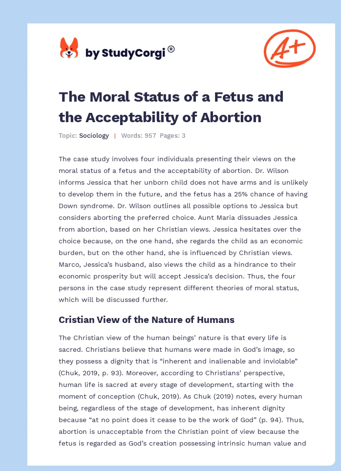 The Moral Status of a Fetus and the Acceptability of Abortion. Page 1