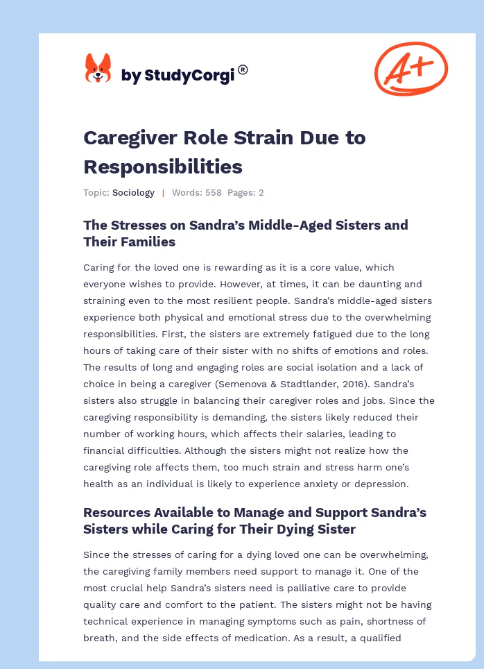 Caregiver Role Strain Due to Responsibilities. Page 1