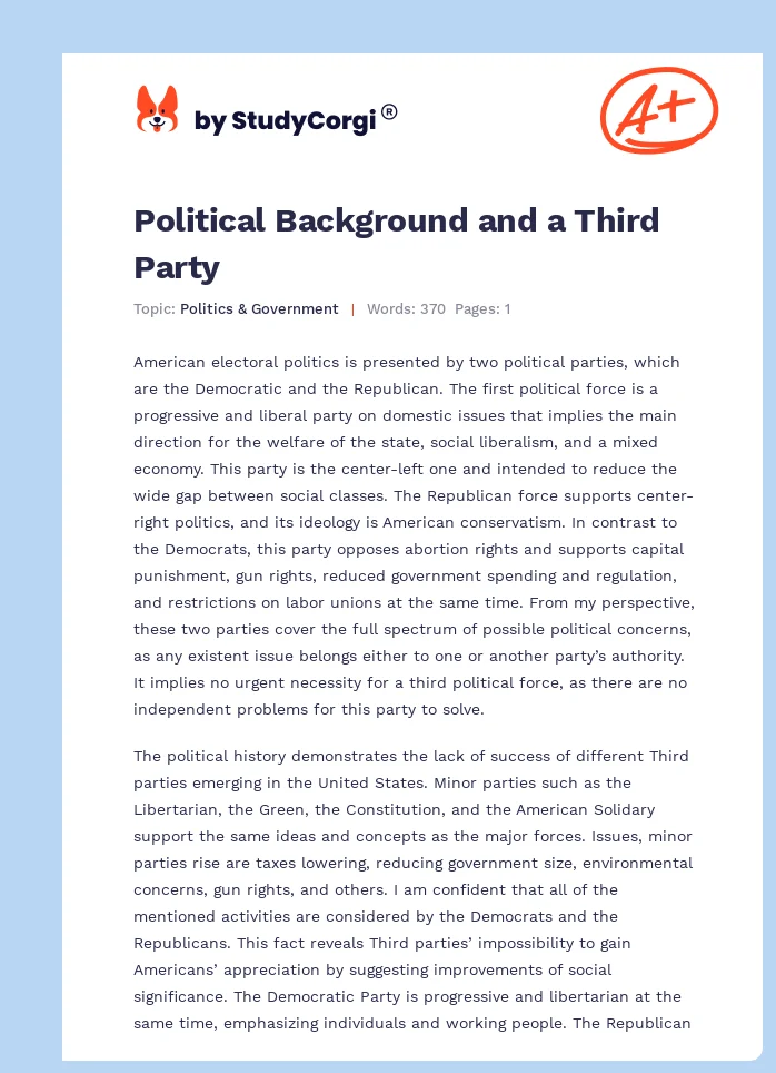Political Background and a Third Party. Page 1
