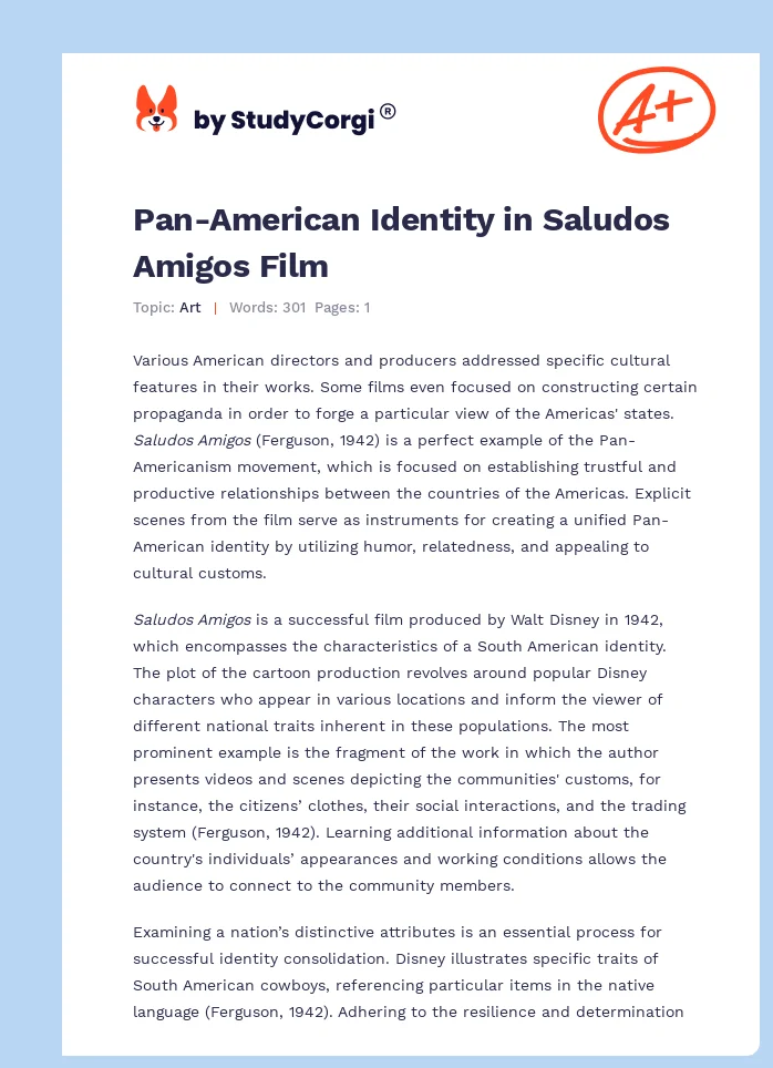 Pan-American Identity in Saludos Amigos Film. Page 1