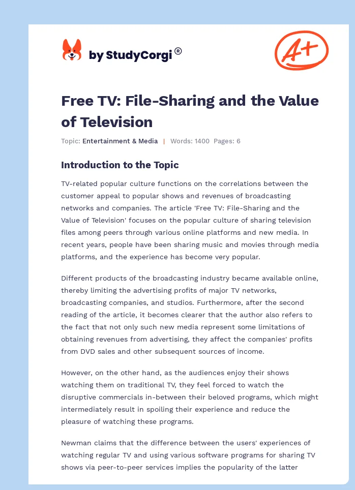 Free TV: File-Sharing and the Value of Television. Page 1