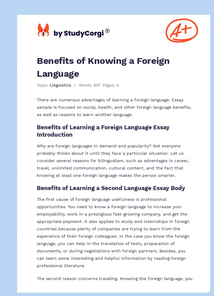 Benefits of Knowing a Foreign Language. Page 1