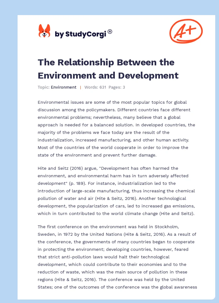 The Relationship Between the Environment and Development. Page 1