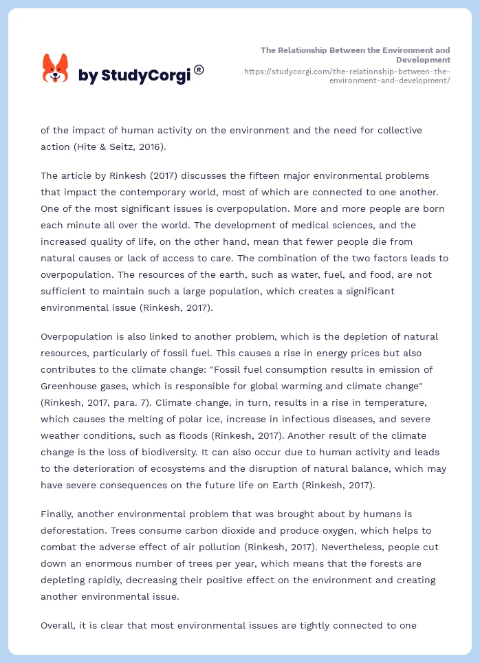 The Relationship Between the Environment and Development. Page 2
