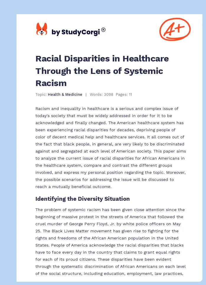 Racial Disparities in Healthcare Through the Lens of Systemic Racism. Page 1