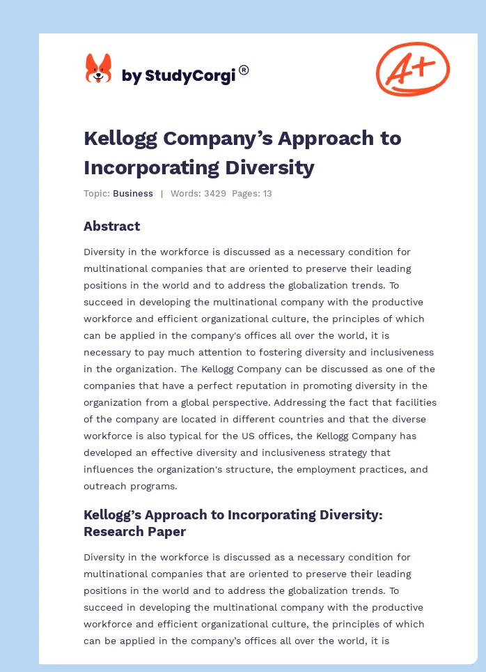 Kellogg Company’s Approach to Incorporating Diversity. Page 1