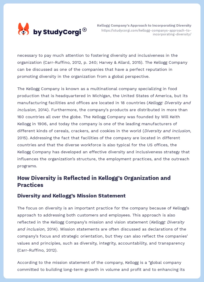 Kellogg Company’s Approach to Incorporating Diversity. Page 2