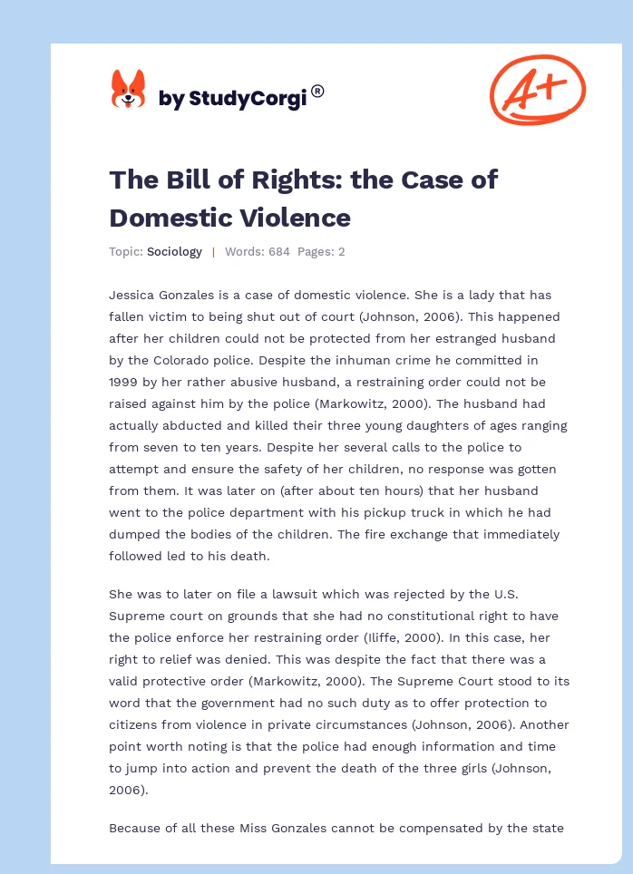 The Bill of Rights: the Case of Domestic Violence. Page 1