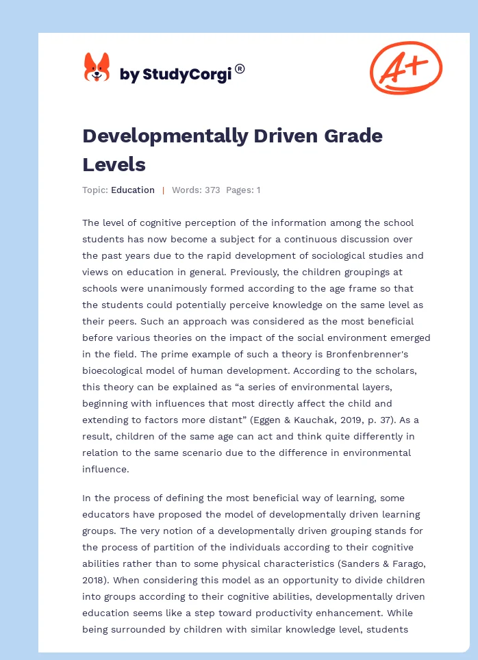 Developmentally Driven Grade Levels. Page 1