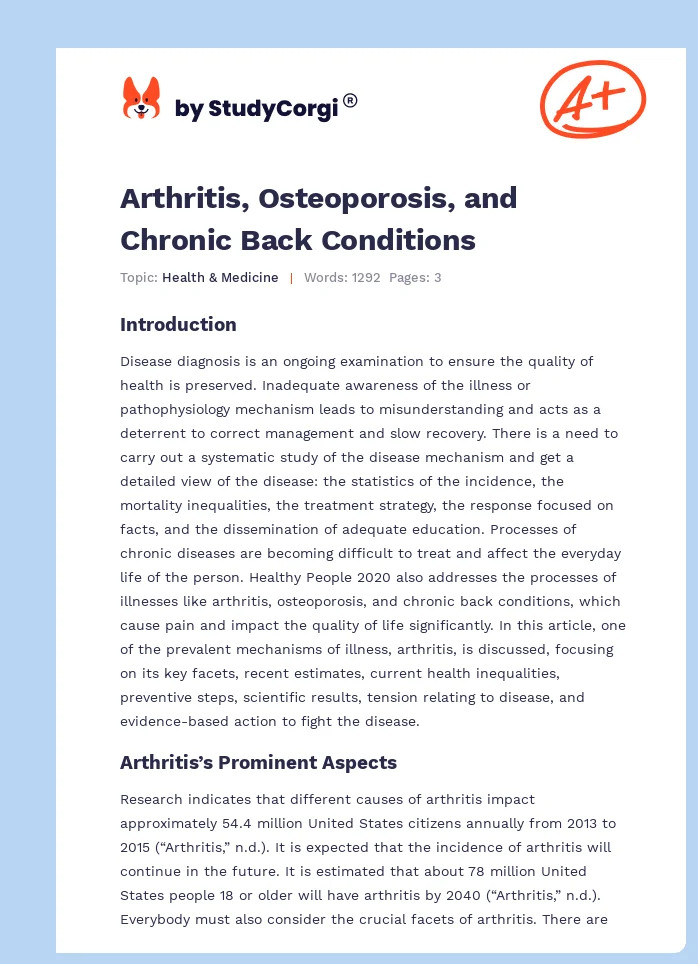 Arthritis, Osteoporosis, and Chronic Back Conditions. Page 1