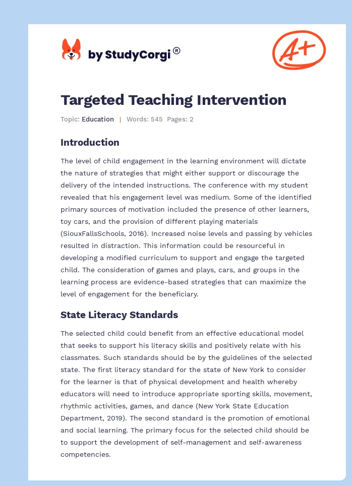 Targeted Teaching Intervention. Page 1