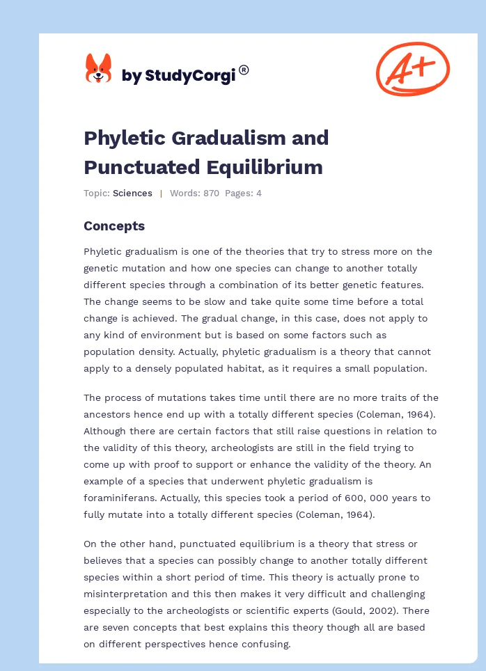 Phyletic Gradualism and Punctuated Equilibrium. Page 1