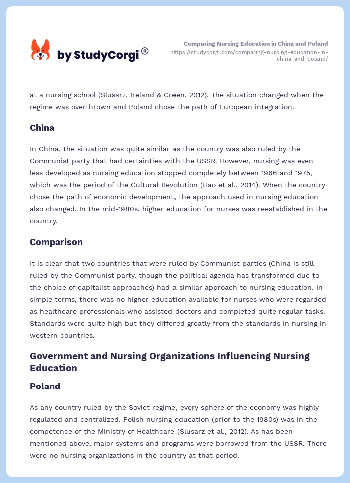 Comparing Nursing Education in China and Poland. Page 2
