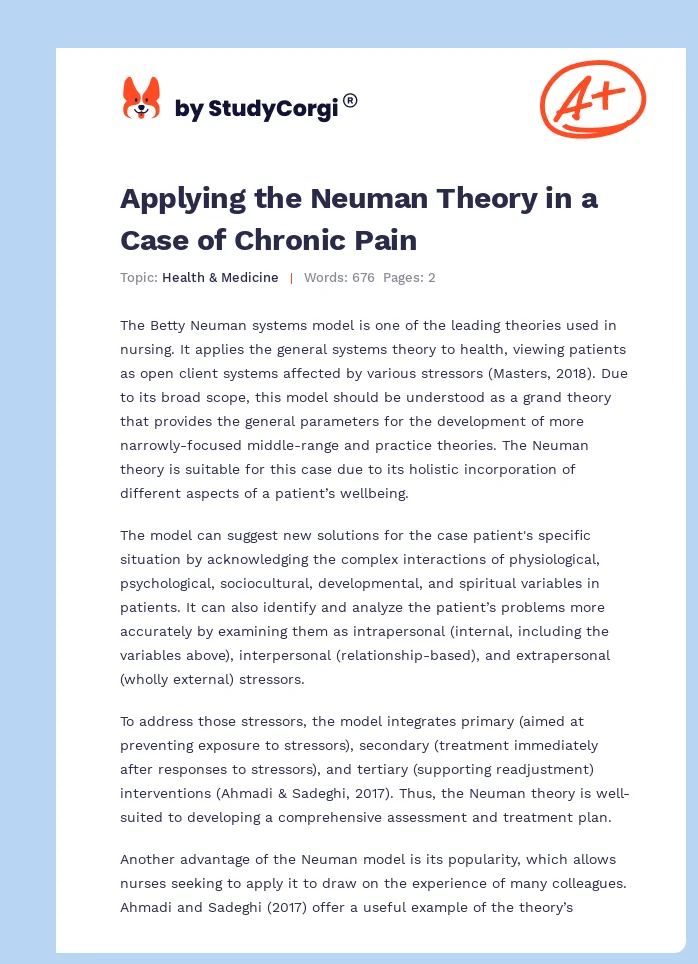 Applying the Neuman Theory in a Case of Chronic Pain. Page 1