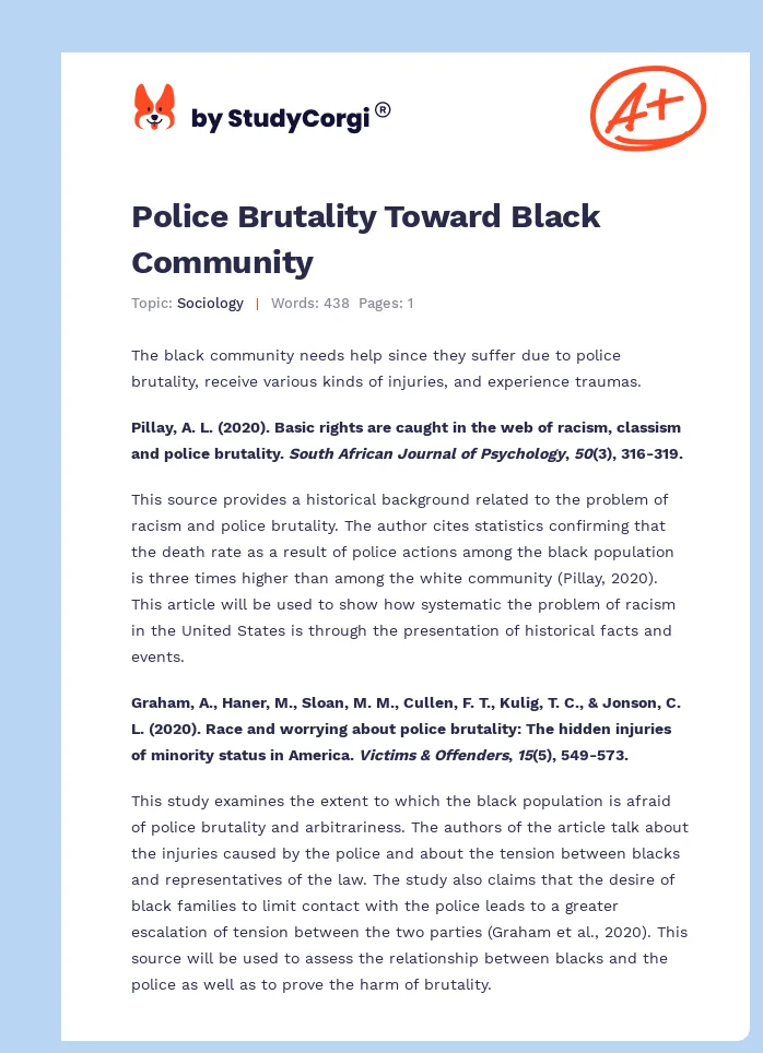 Police Brutality Toward Black Community. Page 1