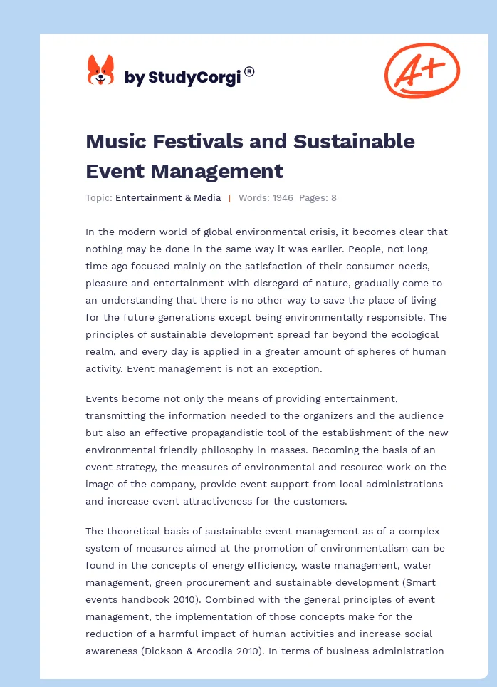 Music Festivals and Sustainable Event Management. Page 1