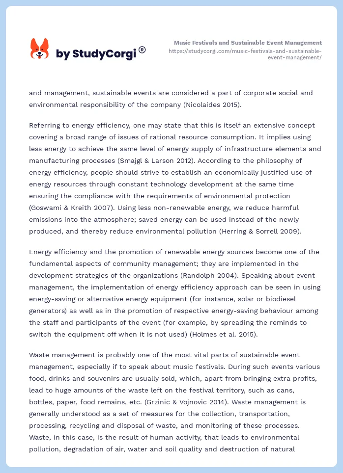 Music Festivals and Sustainable Event Management. Page 2