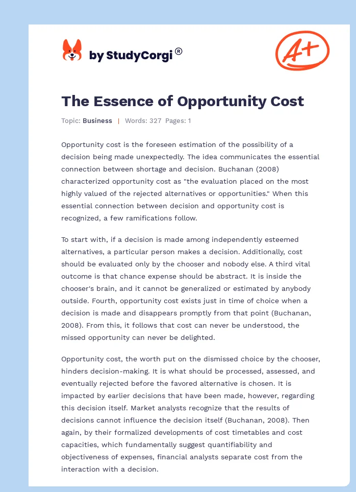 The Essence of Opportunity Cost. Page 1