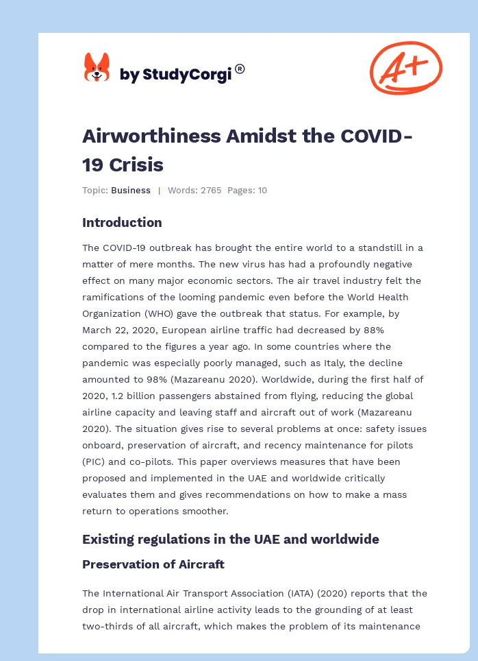 Airworthiness Amidst the COVID-19 Crisis. Page 1