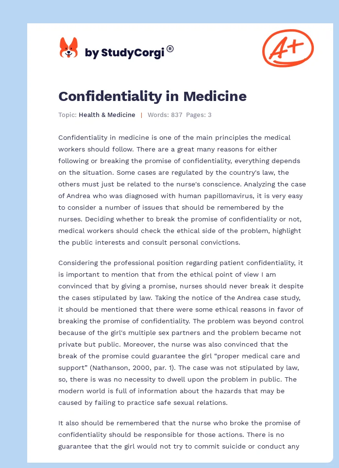 Confidentiality in Medicine. Page 1