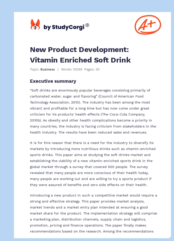 New Product Development: Vitamin Enriched Soft Drink. Page 1