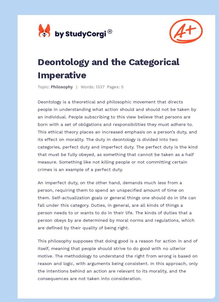 Deontology and the Categorical Imperative. Page 1