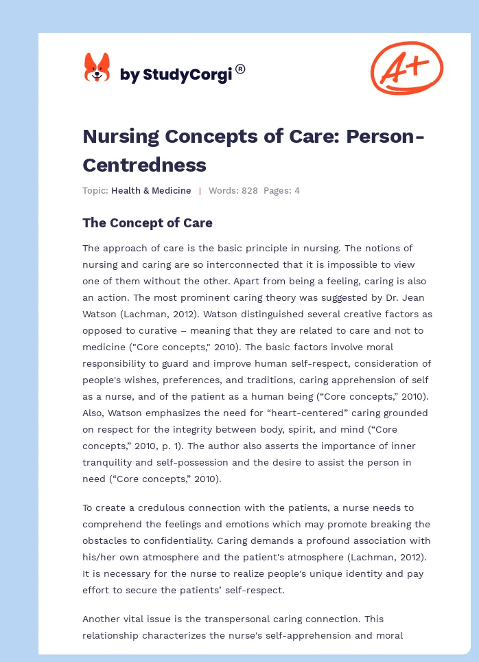 Nursing Concepts of Care: Person-Centredness. Page 1