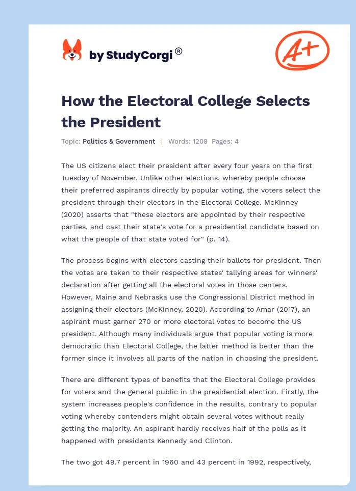 How the Electoral College Selects the President. Page 1