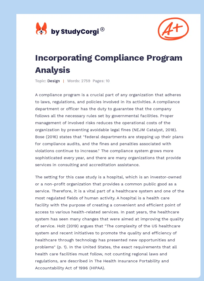Incorporating Compliance Program Analysis. Page 1