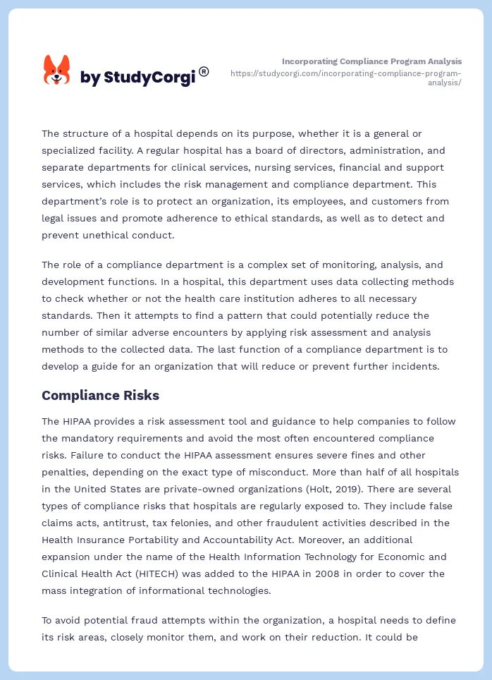 Incorporating Compliance Program Analysis. Page 2