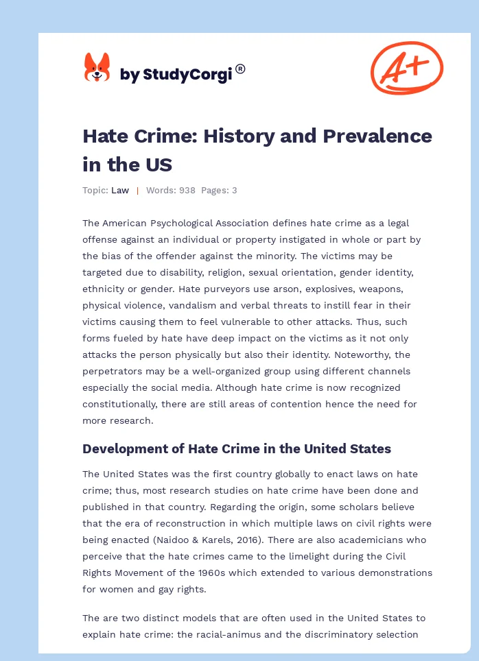 Hate Crime: History and Prevalence in the US. Page 1