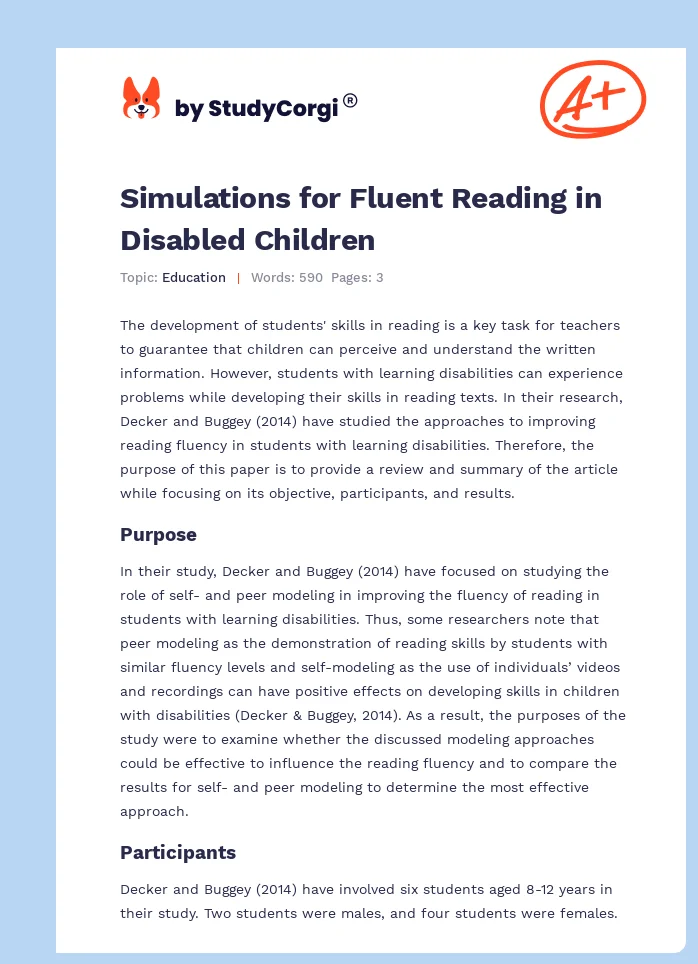 Simulations for Fluent Reading in Disabled Children. Page 1