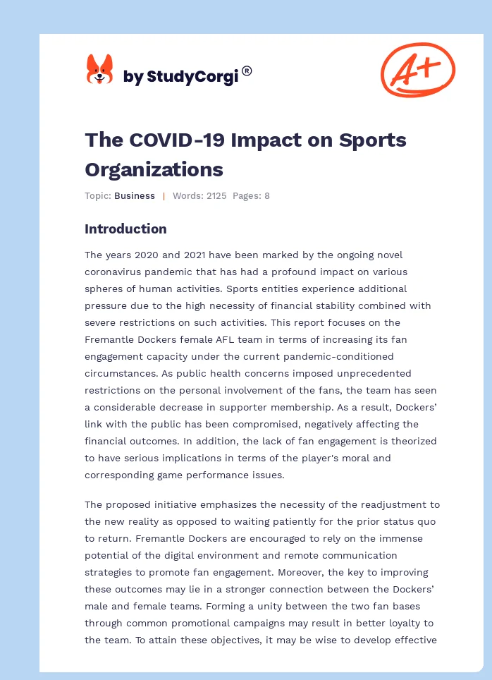 The COVID-19 Impact on Sports Organizations. Page 1
