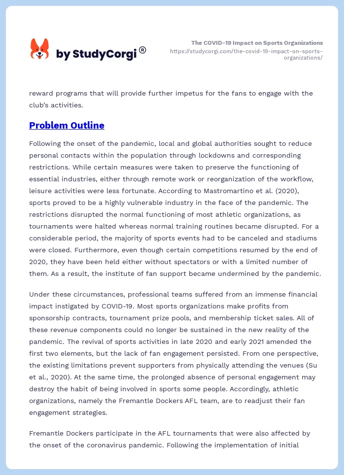 The COVID-19 Impact on Sports Organizations. Page 2
