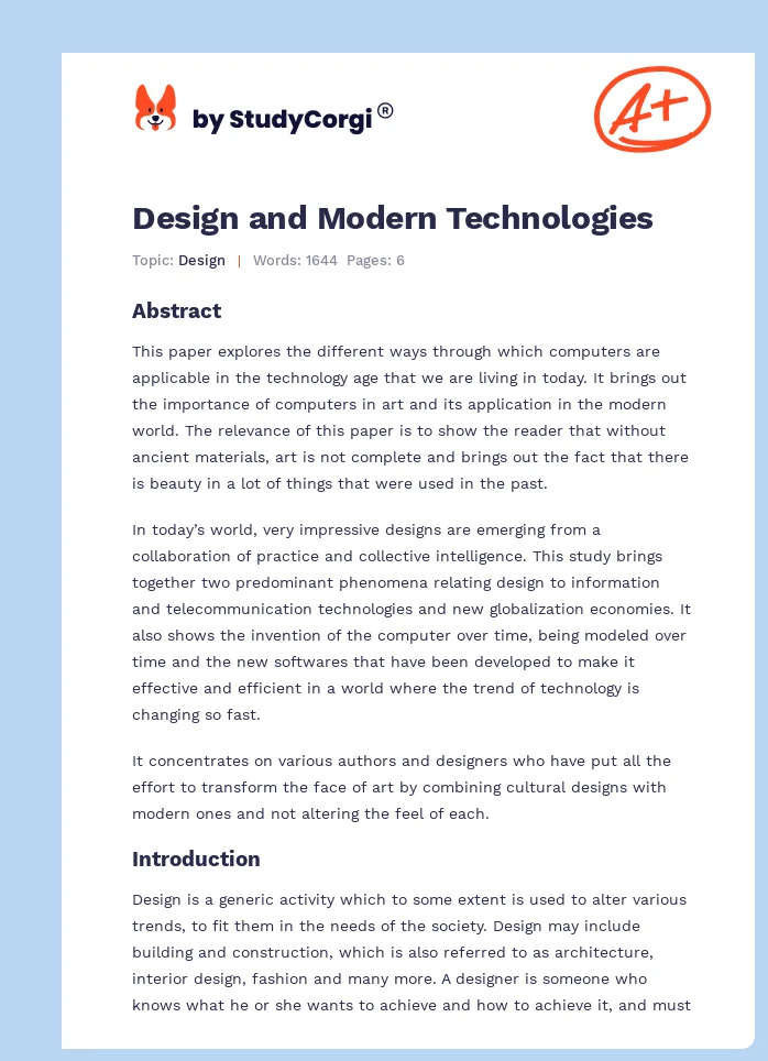 Design and Modern Technologies. Page 1