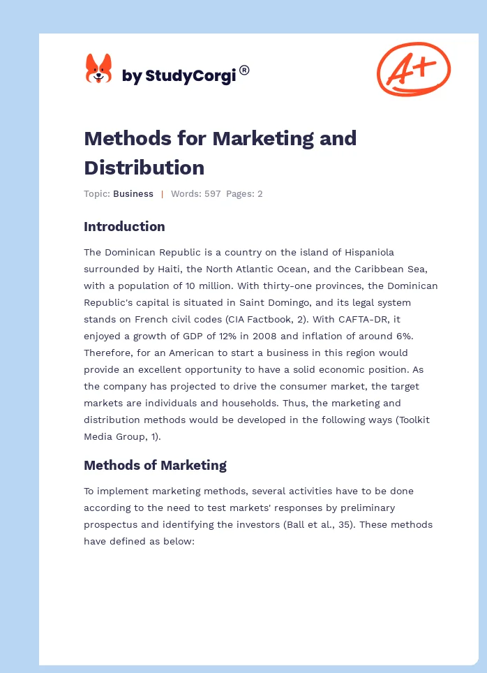 Methods for Marketing and Distribution. Page 1