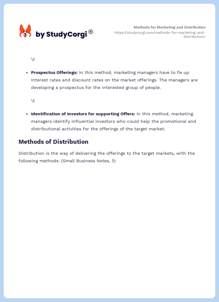 Methods for Marketing and Distribution. Page 2