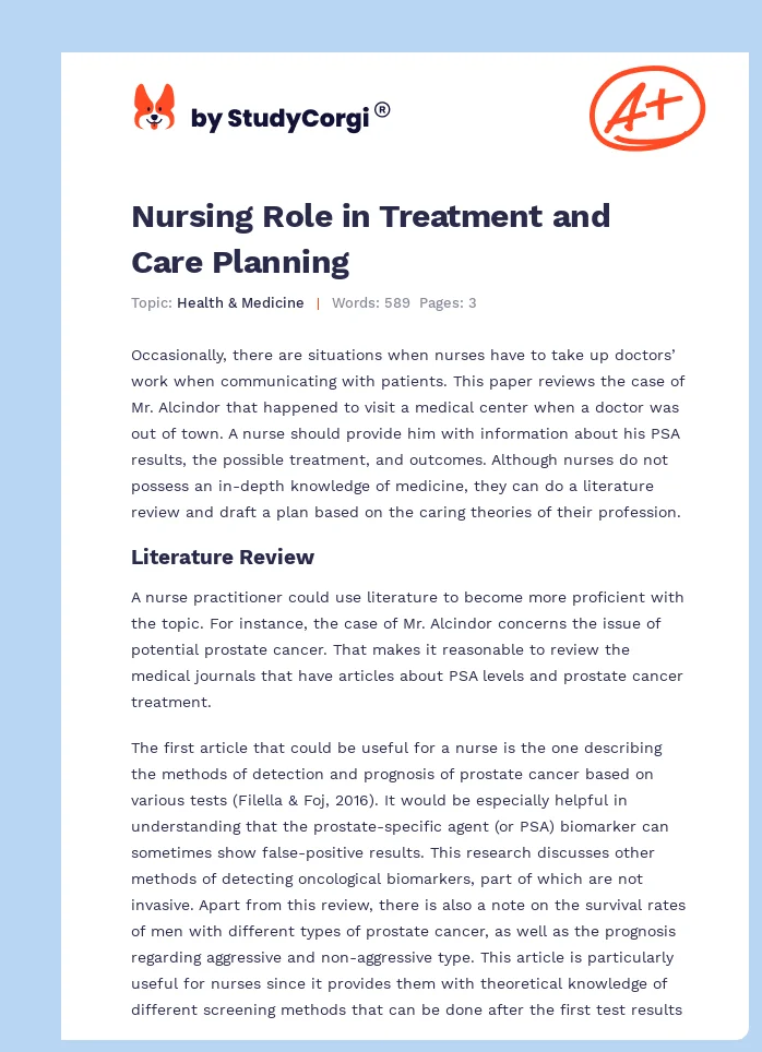 Nursing Role in Treatment and Care Planning. Page 1