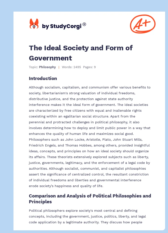 The Ideal Society and Form of Government. Page 1