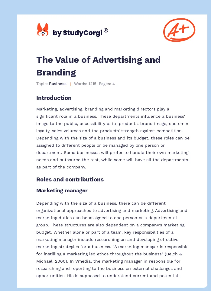 The Value of Advertising and Branding. Page 1