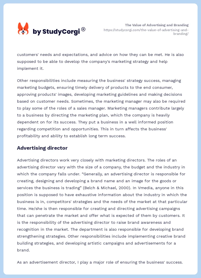The Value of Advertising and Branding. Page 2