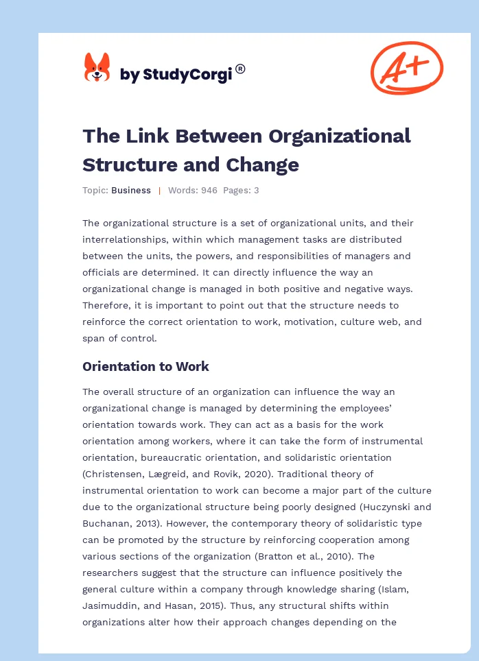 The Link Between Organizational Structure and Change. Page 1
