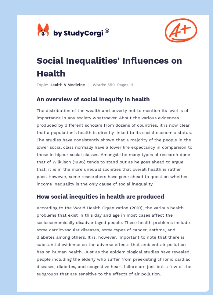 Social Inequalities' Influences on Health. Page 1