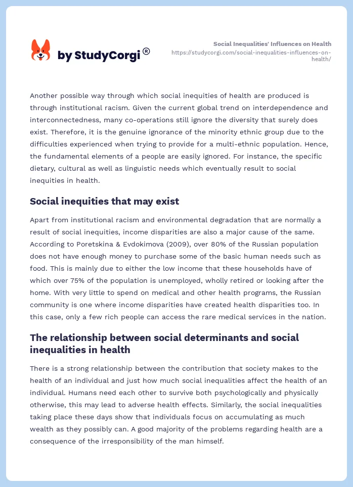 Social Inequalities' Influences on Health. Page 2